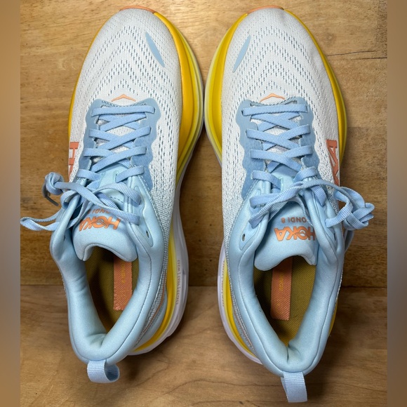 Hoka One One Bondi 8 REFLECTIVE Womens Sz 9.5 Running Shoes Sneakers Blue Yellow - Picture 8 of 13